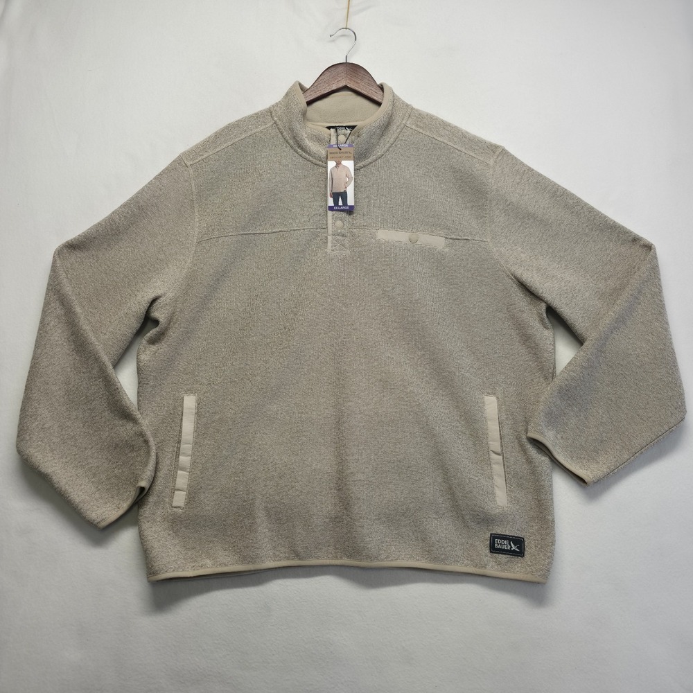 Eddie Bauer Men's Ivory Quarter Snap Pullover Sweater Fleece Size 2XL NWT